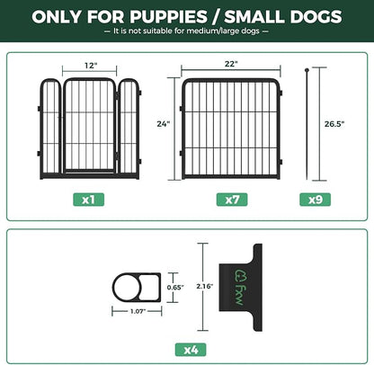 FXW Rollick Dog Playpen with Anchor Kit (Pack of 4) – 24 Inch 8-Panel Dog Pen for Small & Medium Dogs, Stable & Safe Indoor/Outdoor Play│Patented