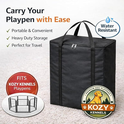 Dog Playpen w/Carrying Case for Indoor or Outdoor Use – 40 Inch, 16 Black Panels - Portable Metal Exercise Pen for Medium & Large Dogs - Pet Fence Kennel Crate for House, RV, or Travel