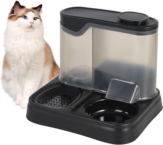 Gravity Pet Feeder and Water Dispenser Set, Automatic Dog Feeder and Dog Water Dispenser for Dogs Cats Pets Animals Large Capacity (Black)