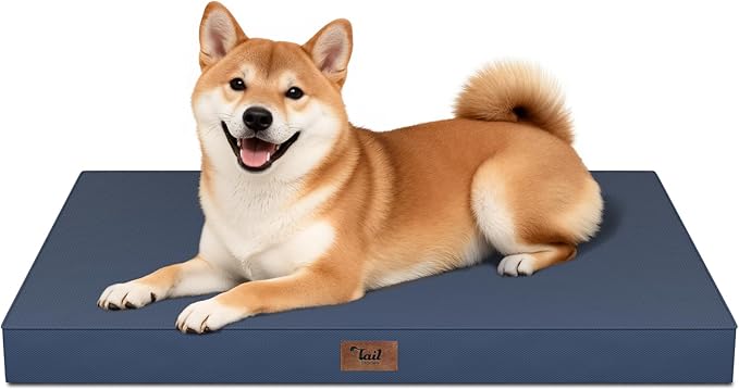 Outdoor Dog Bed for Medium Dogs, Waterproof Dog Crate Mat Orthopedic Egg Crate Foam Pet Bed with Washable Removable Oxford Cover, Navy