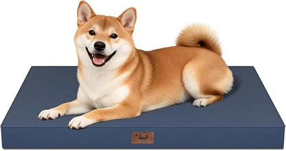 Outdoor Dog Bed for Medium Dogs, Waterproof Dog Crate Mat Orthopedic Egg Crate Foam Pet Bed with Washable Removable Oxford Cover, Navy