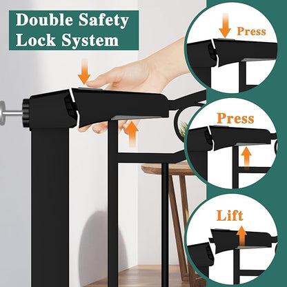 Black Baby Gate with Door-Walk Through Baby Gates for Stairs Pressure Mounted no Drill-Indoor Tension Metal Child Pet Dog Safety Gate 37.80"-40.55" Wide