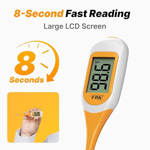 FDK Digital Dog & Cat Thermometer for Fever Detection, 8s Fast Reading Pet Rectal Thermometer with Large LCD Screen, Comfortable Flexible Soft Tip Fever Alert °C/°F Switchable