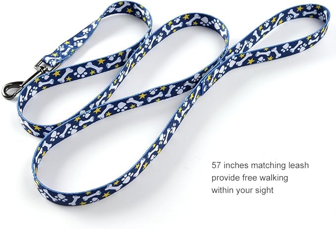 Ihoming Dog Collar and Leash Set for Daily Outdoor Walking Running Training, Bone Design for Large Boys Girls Dogs Cats Pets, L-Up to 80LBS