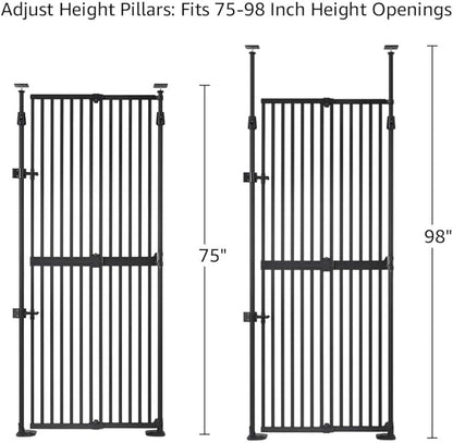 unipaws 75" High Extra Tall Cat Gate, Auto Closing and No Drilling Safety Gate for Doorway Hallway Stairs, Cat Dog Proof, Fit for 21"-34" Wide Opening, Indoor Use, Black