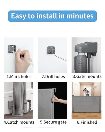 Veraste Retractable Baby Gate for Doorways and Stairs, Mesh Safety Gate for Pet, Indoor & Outdoor Use, One-Hand Operation, Easy Installation, 33.6" Tall, Expands to 71" Wide(Grey,33.6"x71")