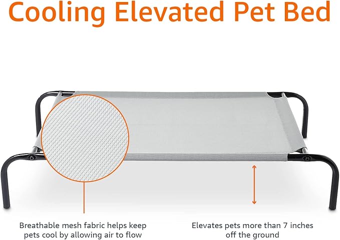 Amazon Basics Cooling Breathable Elevated Dog Bed with Durable Metal Frame, Medium, 43 x 26 x 7.5 Inch, Grey, Easy to Assemble