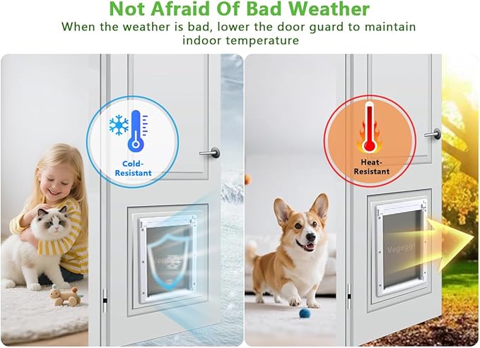 Pet Door Dog Door Easy Install - Wood & PVC Doors & Walls，Cat Door Free Movement & Strong Magnetic Auto-Close & Sliding Lock,Telescoping Frame,5 3/4" x 9 1/3" for Small Dogs Cats Up to 15 lb