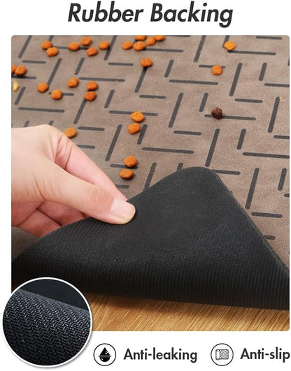 MontVoo-Absorbent Pet Feeding Mat-No Stains Quick Dry Dog Mat for Food and Water Bowl-Rubber Backing Dispenser Mat Accessories Supplies-Dog Bowl Messy Drinkers,(Brown,17"x28")