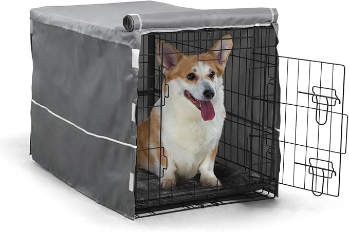 BOWHAUS 30-Inch Single Door Dog Crate Kit Includes Crate Cover and Soft Dog Bed, Indoor Dog Cage with Leak-Proof Pan, Foldable Wire Metal Dog Kennel for Small, Medium Dog