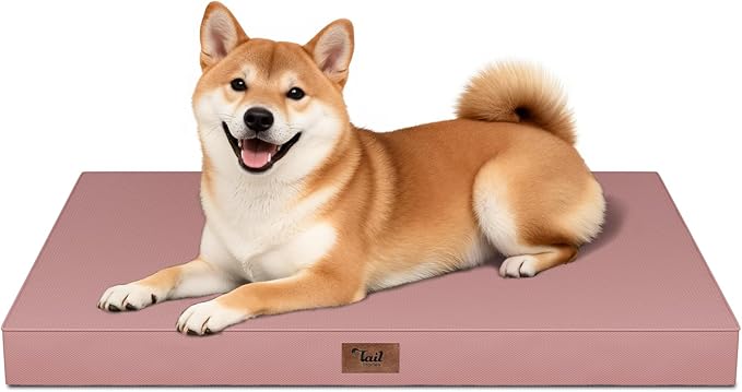 Outdoor Dog Bed for Medium Dogs, Waterproof Dog Crate Mat Orthopedic Egg Crate Foam Pet Bed with Washable Removable Oxford Cover, Pink