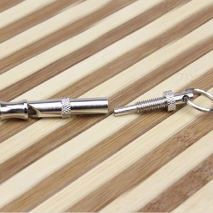 Silver Pets Whistle Adjustable Pet Training Sound Control Stainless Steel Puppy Bark Whistles with Suspendable Key Chain Dogs Training and Behavior Aids