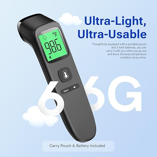 Forehead Thermometer for Adults and Kids, Fast Accurate Thermometer with Fever Alarm, 1S Reading & Silent Mode, Easy to Use for Baby, Kids & Elderly (Black)