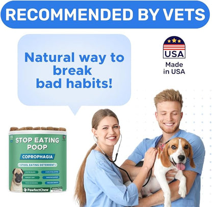 PAWFECTCHEW Coprophagia Deterrent for Dogs & Breath Aid Support - No Poo Chews for Dogs w/Probiotics, Digestive Enzymes Stop Dog Poop Eating - Stool Eating Deterrent - Made in USA - 120 Soft Chews