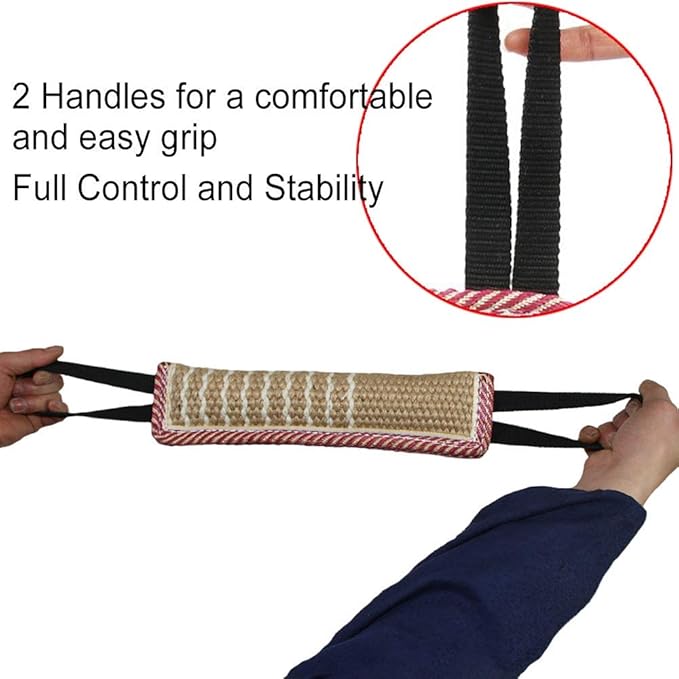 DGSL Dog Tug Toy, Tug of War Dog Toy Jute Bite Pillow with 2 Handles for Puppy Training Interactive Play, Fetch, K9 Suitable for Small Medium Large Dogs (4 red)