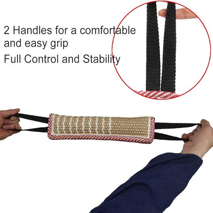 DGSL Dog Tug Toy, Tug of War Dog Toy Jute Bite Pillow with 2 Handles for Puppy Training Interactive Play, Fetch, K9 Suitable for Small Medium Large Dogs (4 red)