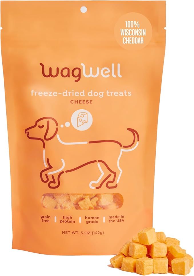 WagWell Freeze Dried Dog Treats, Cheese Flavor | Training Treats, Food Topper, Healthy Snack for Dogs | Human Grade, Grain Free, High Protein | All Natural, Made in USA | 5 oz Bag, 1 Pack