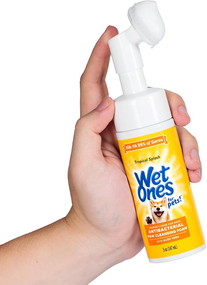 Wet Ones for Pets Antibacterial Dog Paw Cleaner with Built-in Brush, Foaming No-Rinse Formula for Cleaning Dirty Paws After Walks, Gentle Everyday Paw Wash for Dogs, 5 Oz - 6 Pack