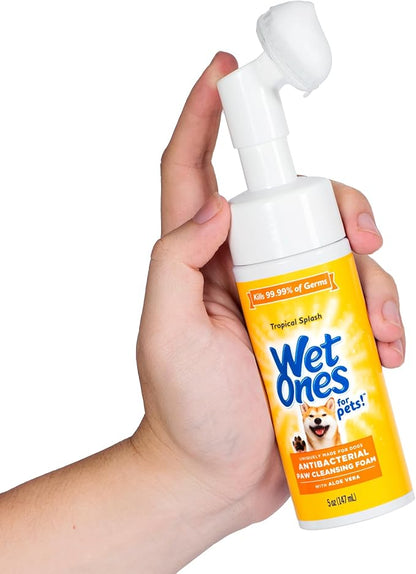 Wet Ones for Pets Antibacterial Dog Paw Cleaner with Built-in Brush, Foaming No-Rinse Formula for Cleaning Dirty Paws After Walks, Gentle Everyday Paw Wash for Dogs, 5 Oz - 6 Pack