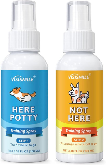 Dog Potty Training Spray Kit: Here Potty Trainer & Not Here Bitter Deterrent Spray - Anti Chew Stop Peeing Urine Marking - Indoor & Outdoor Grass Pad Toilet Spot Odor Repellent for Puppies Dogs