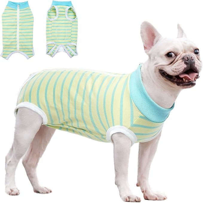 Dog Recovery Suit, Puppy Surgical Pajamas Bodysuit for Dogs Cats After Spay Neuter Surgery Abdominal Wound Bandages, Striped Onesie Pant for Shedding Skin Disease, Anti-Licking Cone Alternative XXL