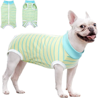 Dog Recovery Suit, Puppy Surgical Pajamas Bodysuit for Dogs Cats After Spay Neuter Surgery Abdominal Wound Bandages, Striped Onesie Pant for Shedding Skin Disease, Anti-Licking Cone Alternative XXL