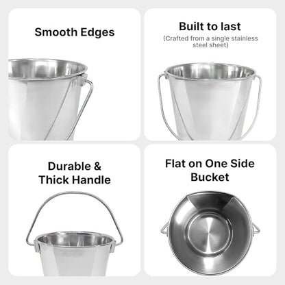 Heavy Duty Stainless Steel Bucket 1.5 Gallon - 6 Quart Flat Side Metal Bucket for Feeding & Watering Pets, Livestock & Cleaning - Perfect for Crates, Kennels, Cages & Hang on Fences