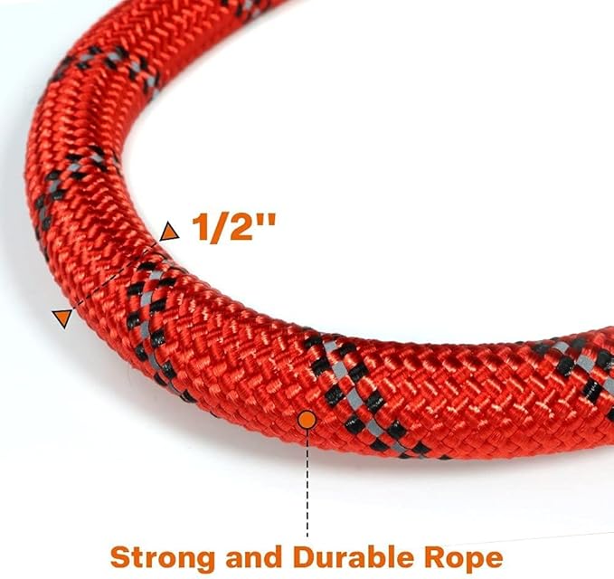 Taglory Rope Dog Leash 4 FT with Comfortable Padded Handle, Highly Reflective Threads Leash and Anti-Tangle Clip for Walking Medium Large Dogs, 1/2 inch, Red