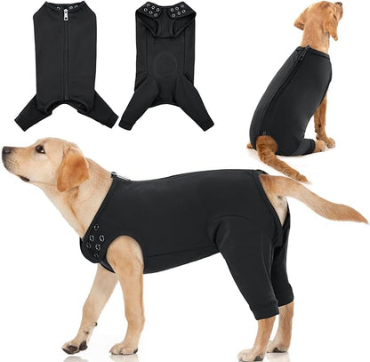 IDOMIK Dog Recovery Suit,Thigh Wound Protective Sleeve for Dogs,Anti Licking Dog Rear Leg Sleeve,Male Female Dog Surgical Clothes,Dog Surgical Suit with Pants Cover,Cone Collar Alternative,Black,XL