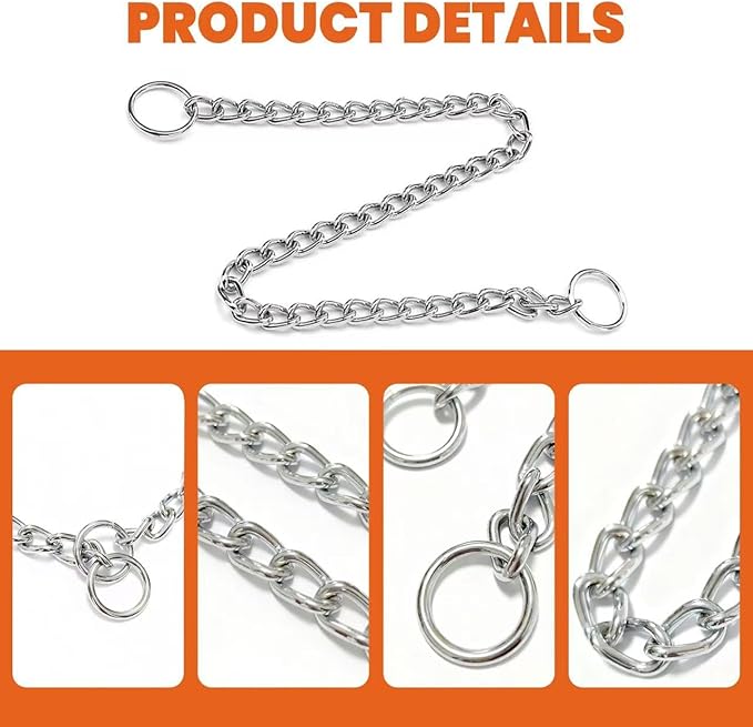 Martingale Dog Collar with Chain, Heavy Duty Metal Choker Dog Collar, Limited Slip Control for Small Medium Large Breeds, Silver Size S