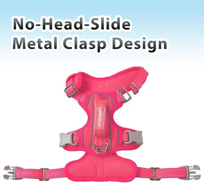 BARKBAY No Pull Dog Harness 3 Buckles Large Reflective Dog Harness with Front Clip and Easy Control Handle for Walking Training Running with ID tag Pocket(Pink,XL)