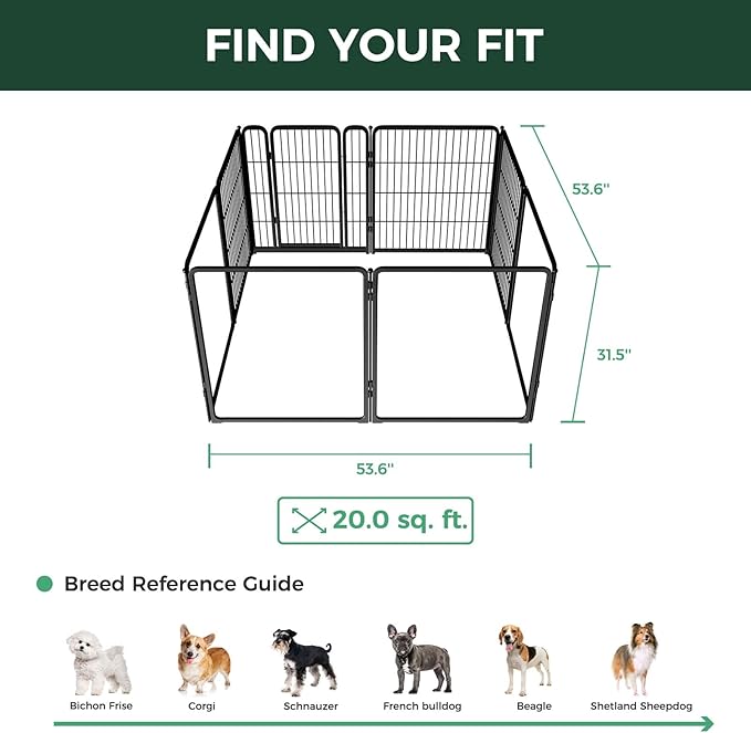 FXW AuraSpace Pro Acrylic & Wire Mesh Indoor Dog Playpen, 32" Height 8 Panels Metal Dog Pen for Small and Medium Dogs, Black│Patented