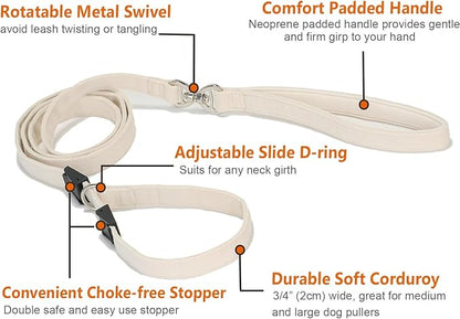 Slip Lead Dog Leash,Soft Corduroy 6 FT Dog Training Leash for Medium Large Dogs,No Pull Slip Leash and Collar with Padded Handle,White