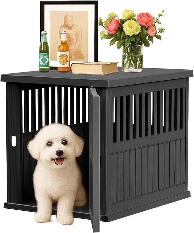 30 INCH Small Dog Crate Furniture Lockable Dog Kennel Indoor Dog Cage Heavy Duty Decorative Plastic Pet Cage End Table for Small/Medium Dogs, Black