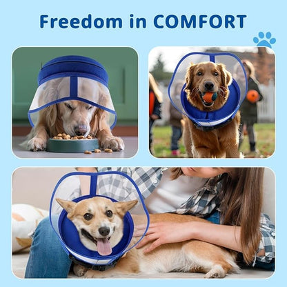 Soft Dog Cone Collar with Anti-Lick Shield, Inflatable Cones Alternative After Surgery for Large/Medium/Small Dogs to Stop Licking, Elizabethan Neck Ecollars of Shame, Comfy Pillow Recovery Blue
