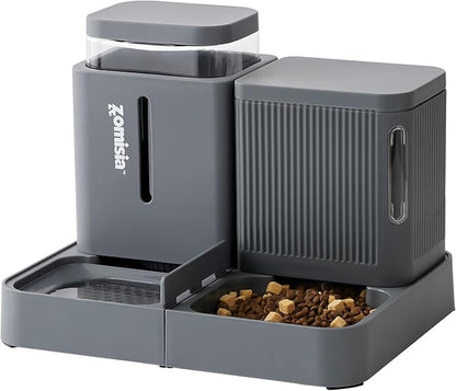 ZOMISIA Gravity Cat Feeder and Water Dispenser, 2 in 1 Automatic Cat Feeder with 180 Degree Rotatable, 2 Pack Large Capacity Self Feeding for Small Medium Dog Puppy Kitten, Grey, 0.8 Gallon x 2