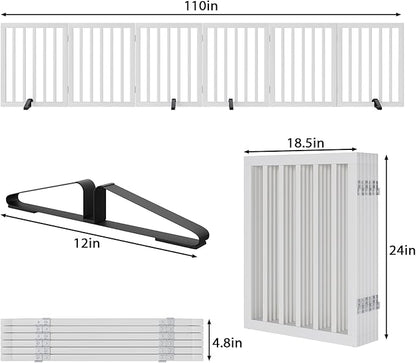 Wooden Dog Gate Freestanding Foldable 6 Panel Pet Gates Extra Wide Dog Gates for Indoor Doorways Stairs 24in Height Support Feet Included