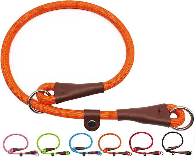 MayPaw Slip Collar Nylon Rope Adjustable Collar for Dog Training- No Pull Round Martingale Dog Collars for Small Medium Large Dogs (20" x 1/4", Orange)