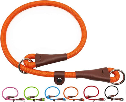 MayPaw Slip Collar Nylon Rope Adjustable Collar for Dog Training- No Pull Round Martingale Dog Collars for Small Medium Large Dogs (20" x 1/4", Orange)