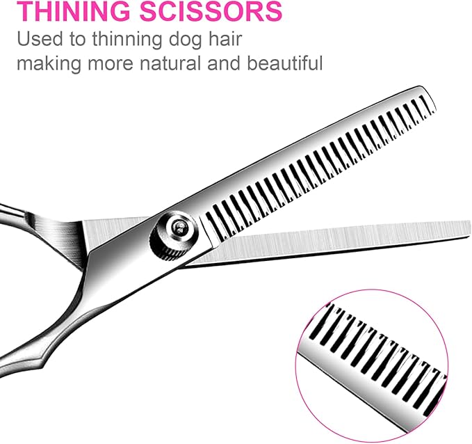 TINMARDA 5 in1 Dog Grooming Scissors Kit, Professional Dog Scissors for Grooming with Safety Round Tips, Titanium Coated Grooming Shears for Dogs Cat Pet At Home