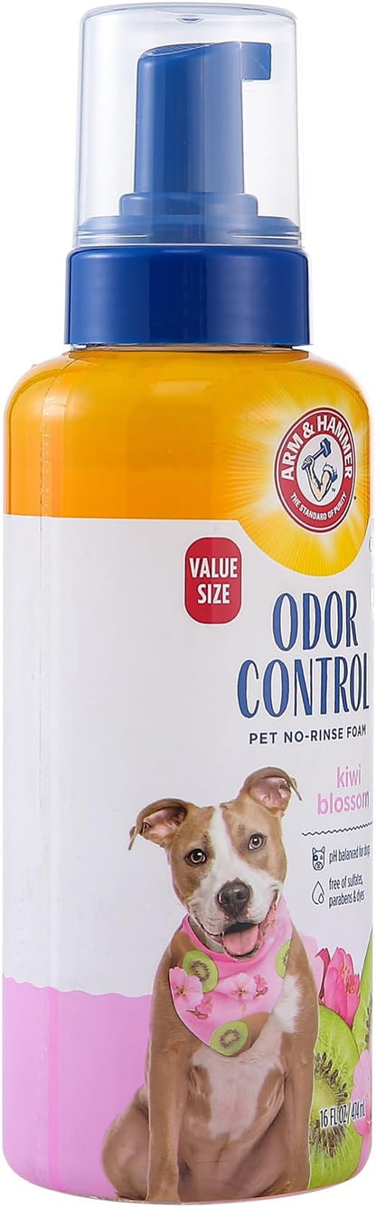 Arm & Hammer for Pets Odor Control Pet No-Rinse Foam with Baking Soda, Kiwi Blossom Scent, Best Odor Eliminating Foam for Dogs and Puppies; Waterless Dog Deodorizer, 16 Fl Oz (Pack of 2)