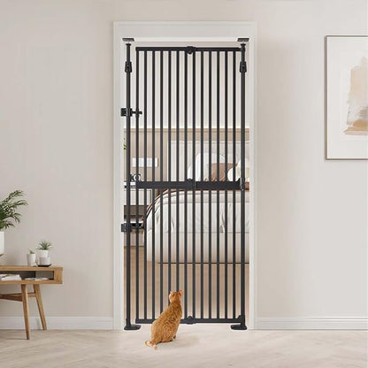 unipaws 75" High Extra Tall Cat Gate, Auto Closing and No Drilling Safety Gate for Doorway Hallway Stairs, Cat Dog Proof, Fit for 21"-34" Wide Opening, Indoor Use, Black