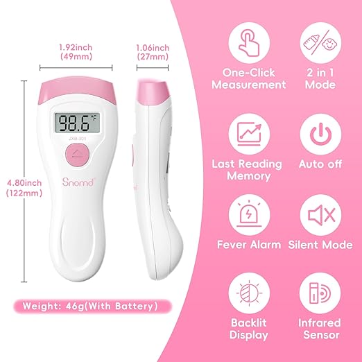 Non-Touch Forehead Thermometer, Digital 2-in-1 Infrared Thermometer for Adults, Kids, and Babies with Fever Alarm, Instant Reading, Medical-Grade Accuracy