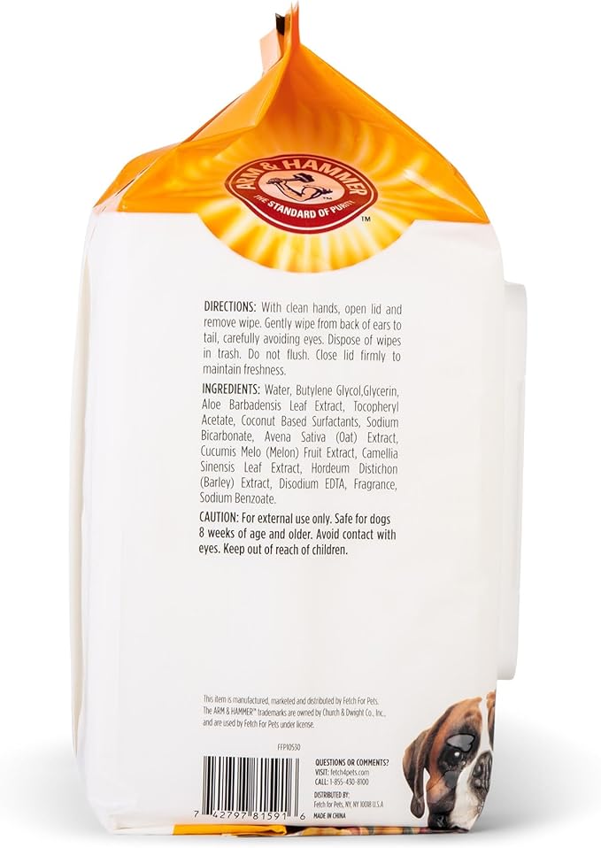 Arm & Hammer for Pets Heavy Duty Multipurpose Dog Wipes, Paw and Butt Wipes for Dogs to Help Clean Deodorize and Freshen Coat and Skin Between Baths, Mango Scent, 100 Count - 6 Pack