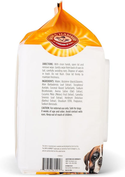 Arm & Hammer for Pets Heavy Duty Multipurpose Dog Wipes, Paw and Butt Wipes for Dogs to Help Clean Deodorize and Freshen Coat and Skin Between Baths, Mango Scent, 100 Count - 3 Pack