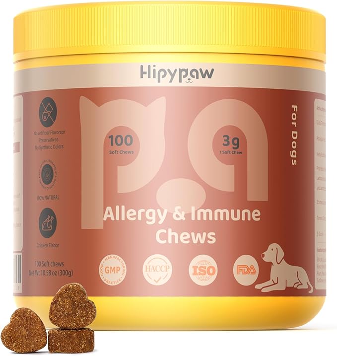 Dog Allergy Relief Probiotics Chews 100ct: Dogs Probiotic for Itching Relief and Skin Allergy- Soft Probiotics Chew for Dogs Digestive Health Gut Health & Immune System-Skin and Coat Health