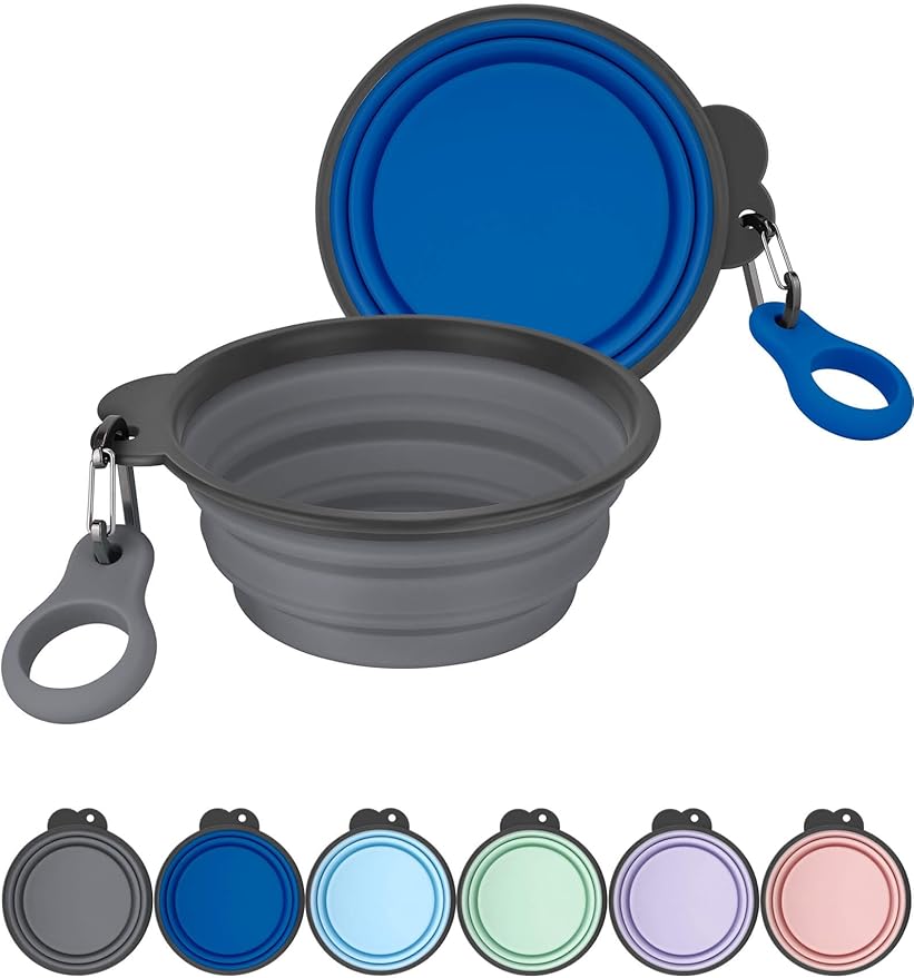 Aonkey Collapsible Dog Bowls with Bottle Carrier, 2 Pack Travel Dog Water Bowl Upgraded Carabiner, One-piece Molded Rim No Fall Off or Crack, Foldable Silicone Portable for Pets Walking Hiking 37oz
