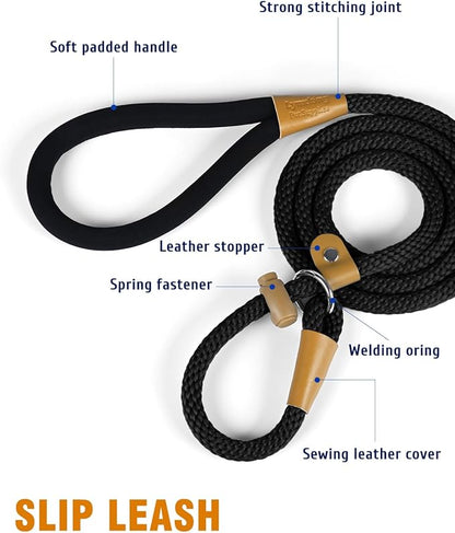 lynxking Dog Leash Slip Lead 5 6 8 FT Dog Training Leash Strong Heavy Duty Braided No Pull Training Lead for Small Medium Large Dogs
