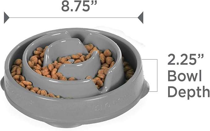 Outward Hound Fun Feeder Slo Bowl – Medium 2‑Cup Capacity, Slow Feeding, Small to Medium Dogs & Cats, Non-Slip, Gray, Drop Pattern