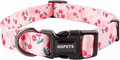 QQPETS Adjustable Soft Dog Collar: Print Flower Pink Multicolor Cute Patterns for XS Small Medium Large Pet Girl Boy Puppy Walking Running Training (XS, Sakura Pink)